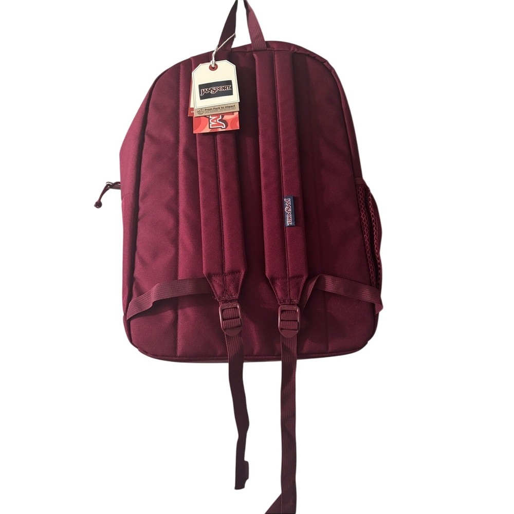 Jansport Maroon Cross Town Backpack Plus Laptop Sleeve 15" School Travel NEW - Picture 3 of 16